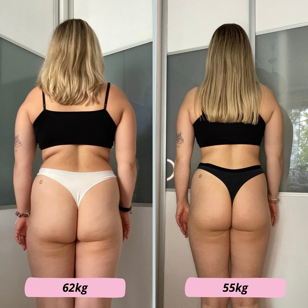 Metamorfoza klientki, efekt 62 kg do 55 kg, widok z tyłu
